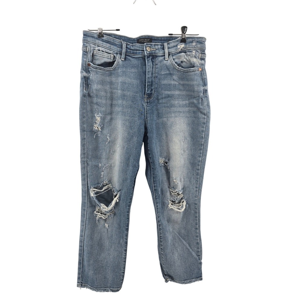 Judy Blue Jeans Womens 15 Straight Fit JB82391-SF MD Blue Distressed EUC
